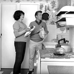 Actor Johnny Briggs at home with his wife Caroline. Circa 1963