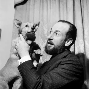 Actor Jose Ferrer and Corgi. August 1952 C4239-001 Actor Jose Ferrer and Corgi. August 1952 C4239-001