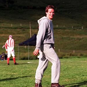 Actor Max Beesley August 1998 in grey tracksuit during filming of The Match at Glen