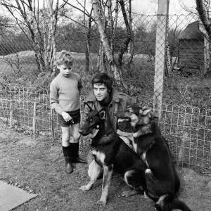 Oliver Reed with Son and Alsations Print 1968 Oliver Reed with Son and Alsations Print 1968