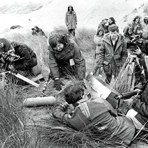 Actor Paul Darrow filming of cult series Blakes 7 on a Northumberland coast in 1979