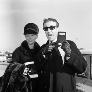 Actor Peter Sellers at London Airport with his wife Britt Ekland Actor Peter Sellers at London Airport with his wife Britt Ekland