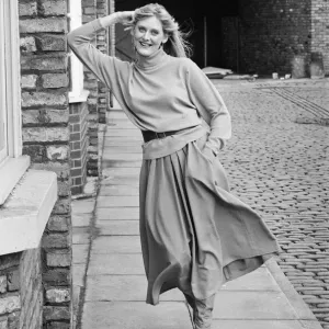 Print of Sarah Lancashire on Coronation Street set, 1987