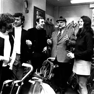 Actors Eric Sykes and Jimmy Edwards with golfer John Jacobs at his golfing centre in