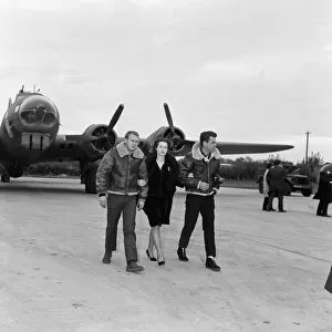 Actors Steve McQueen (left), Robert Wagner and Shirley Anne Field filming the War Lover