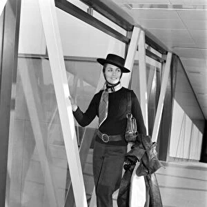 Actress Alexandra Bastedo arriving at Heathrow Airport from Madrid