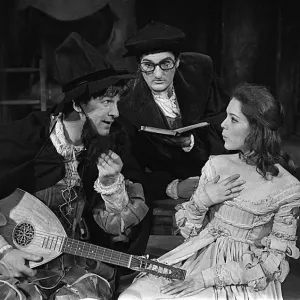 Actress Diana Rigg with Bill Travers & Peter Jeffrey in production of Taming of the Shrew Actress Diana Rigg with Bill Travers & Peter Jeffrey in production of Taming of the Shrew