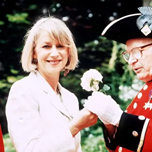 Actress Helen Mirren May1994, At the Chelsea Flower show with some pensioners