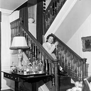 Actress Katharine Hepburn holds a press reception in a house in Westminster