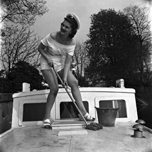 Actress Lisa Daniely seen here on her cabin cruiser at Shepperton film studios