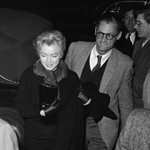 Actress Marilyn Monroe and Arthur Miller attend a discussion at Royal Court Theatre 1956