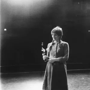Actress Polly James April 1969 on stage at the New Theatre where she is performing