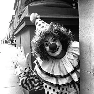 Actress Wendy Richard plays the clown in Newcastle in September, 1989