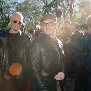 Adam Clayton and Bono of U2 arriving at The Park Lane Hotel print