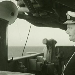 Admiral Somerville on the bridge of his flagship in the Med WWII / World War II