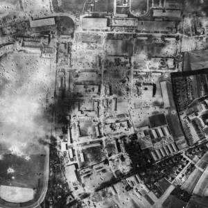 Aerial photograph print of Regensburg factory ruins, 17th August 1943