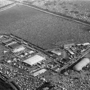 An aerial view of the 120, 000 pop fans massed together at Freshwater on the Isle of Wight An aerial view of the 120, 000 pop fans massed together at Freshwater on the Isle of Wight