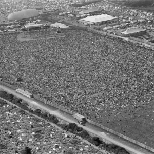 An aerial view of the 120, 000 pop fans massed together at Freshwater on the Isle of Wight An aerial view of the 120, 000 pop fans massed together at Freshwater on the Isle of Wight