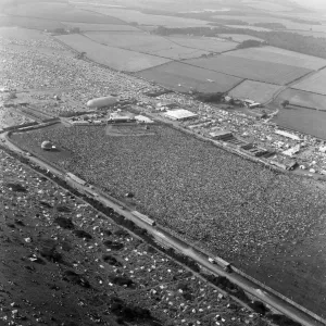 An aerial view of the 120, 000 pop fans massed together at Freshwater on the Isle of Wight An aerial view of the 120, 000 pop fans massed together at Freshwater on the Isle of Wight