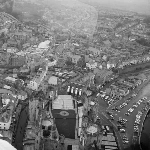 An aerial view of Caernarfon Castle the day before the Investiture of Prince Charles