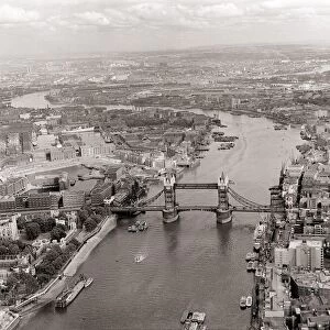 Aerial view of London August 1959 Tower Bridge