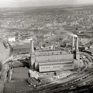 Aerial View of London Print - Battersea Power Station 1959