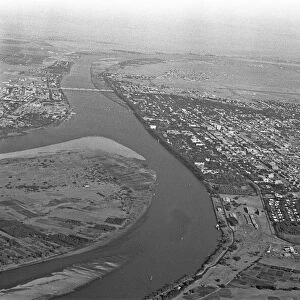 Aerial view of the meeting of the Blue and White Nile rivers at Khartoum