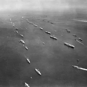 Aerial view showing the Coronation Review of Fleet by the new Queen Elizabeth II