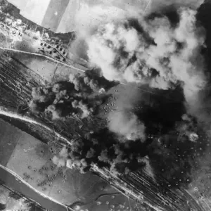 Aerial view showing damage caused to the Creil railway marshalling yards one o clock