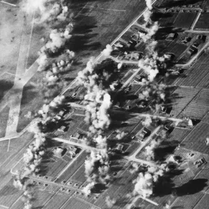 Aerial view showing damage caused to the the Luftwaffe fighter Aerial view showing damage caused to the the Luftwaffe fighter