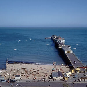 An aerial view showing the pier at the town of Shanklin on the Isle of Wight, July 1965