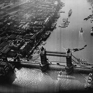 Aerial view of Tower Bridge in London 1950