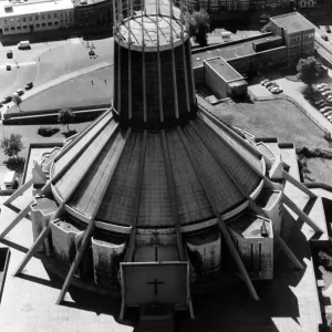Aerial Views of Liverpool, Merseyside, 11th June 1987. Liverpool Metropolitan Cathedral