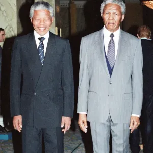 African National Congress leader Nelson Mandela seen here posing beside his wax work African National Congress leader Nelson Mandela seen here posing beside his wax work