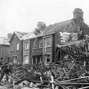 Air raid bomb damage during Second World War. Cardiff, Wales. February 1941