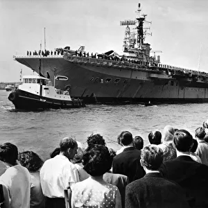 The aircraft carrier HMS Centaur arriving at Prince