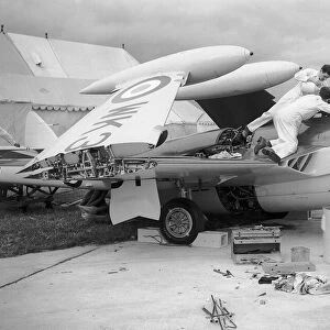 Aircraft DeHavilland DH112 Sea Venom, being prepared for display at the SBAC Farnborough