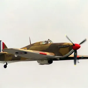 Aircraft Hawker Hurricane August 1993 flying at the Wroughton Airshow Aircraft Hawker Hurricane August 1993 flying at the Wroughton Airshow