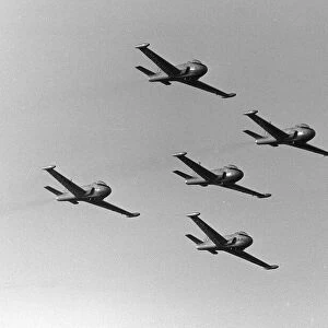 Aircraft Jet Provost trainers flying in formation at the SBAC Farnborough Air Show in