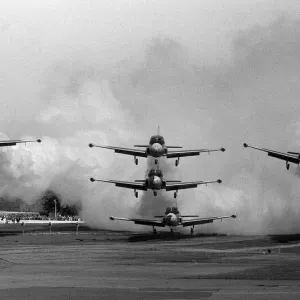 Aircraft Jet Provost trainers turn on the smoke Sept 1962 while landing in Aircraft Jet Provost trainers turn on the smoke Sept 1962 while landing in