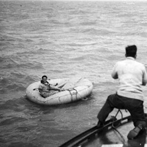 Airmen rescued from the sea by a RAF speedboat in the Channel