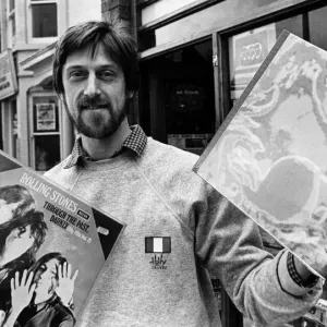 Alan Fearnley outside Record Shop, Linthorpe Road, Middlesbrough Print 1981