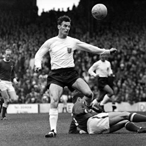 Alan Peacock, Englands centre forward, in action. Wales v England. 2nd October 1965