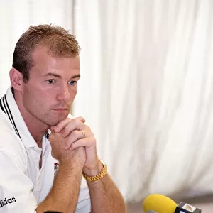 Alan Shearer at a charity shield press conference. 9th August 1996