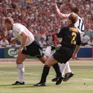 ALAN SHEARER SCORES HIS GOAL FOR ENGLAND AGAINST SCOTLAND IN THEIR EURO 96 MATCH AT