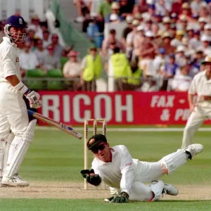 Alec Stewart is caught out by Ian Healy off Warne 1997 during fifth test against Alec Stewart is caught out by Ian Healy off Warne 1997 during fifth test against
