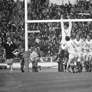 Alex Murphy celebrates scoring a try for Warrington during the Rugby League Cup Final