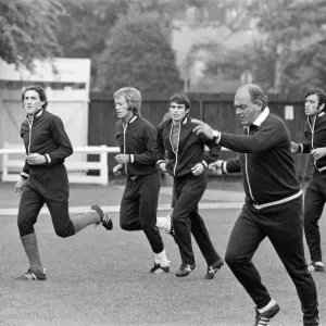 Alfredo Di Stefano shows his boys the Valencia FC how to do it as they train for their Alfredo Di Stefano shows his boys the Valencia FC how to do it as they train for their