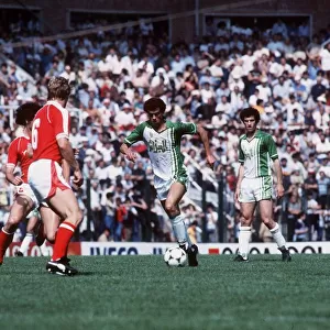 Algeria v Austria World Cup 1982 football Salah Assad takes on Bruno Pezzey
