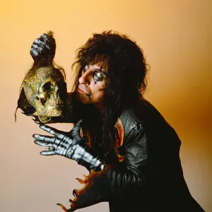 Alice Cooper with Skeleton Head Print, September 1987 Alice Cooper with Skeleton Head Print, September 1987